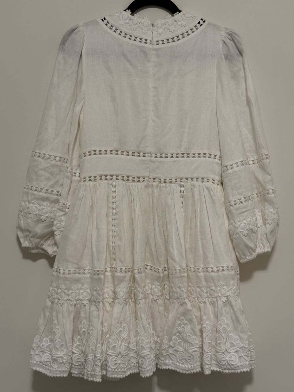 Zimmermann Size 1 Ivory Pop Trimmed Mini Dress Linen Lace Embroidered Designer - Picture 2 of 7